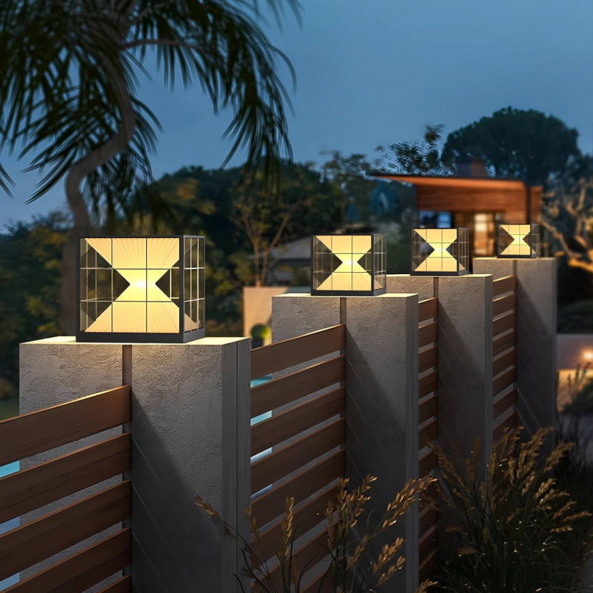 Square Creative Hourglass Shape LED Waterproof Solar Fence Post Caps Light - Flyachilles
