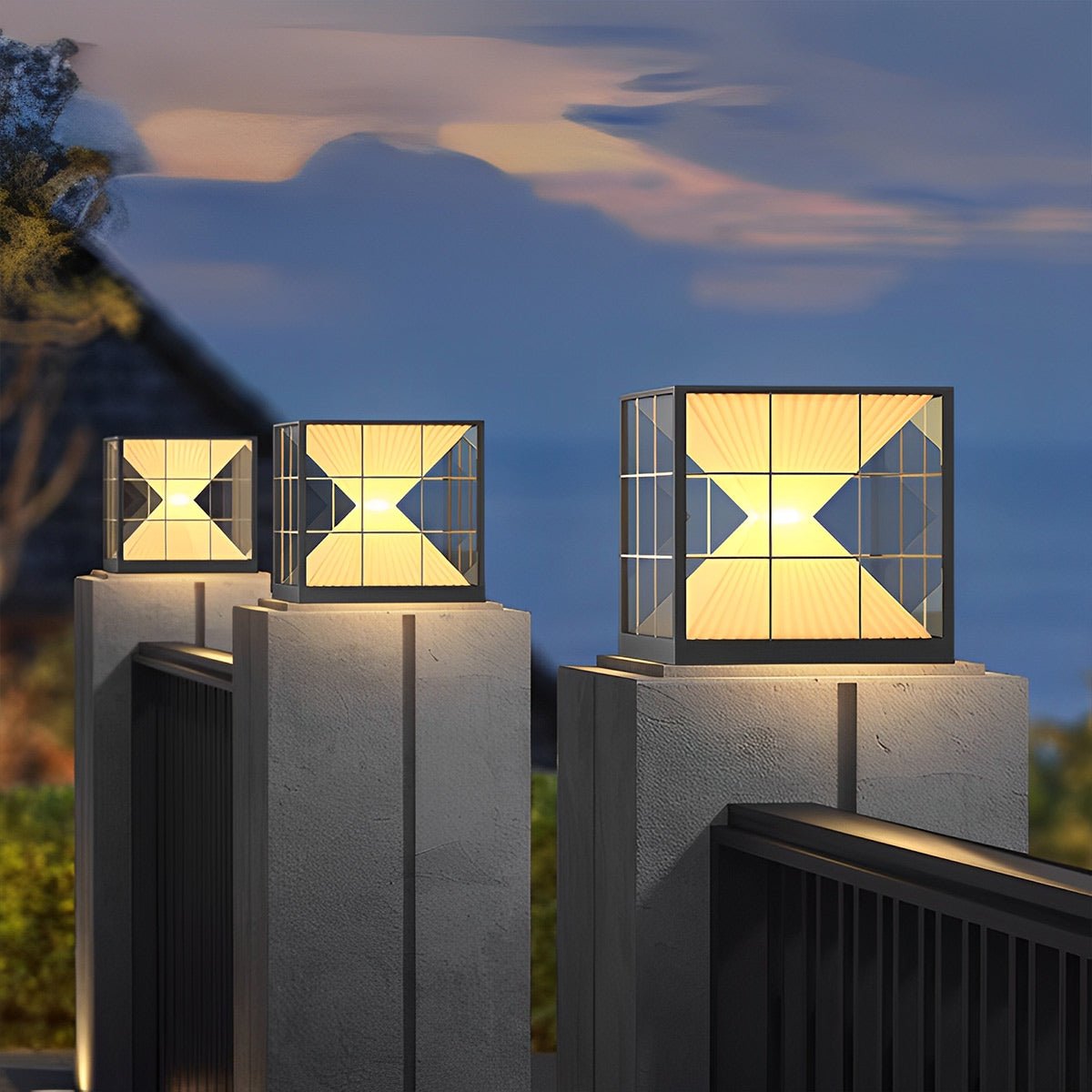 Square Creative Hourglass Shape LED Waterproof Solar Fence Post Caps Light - Flyachilles