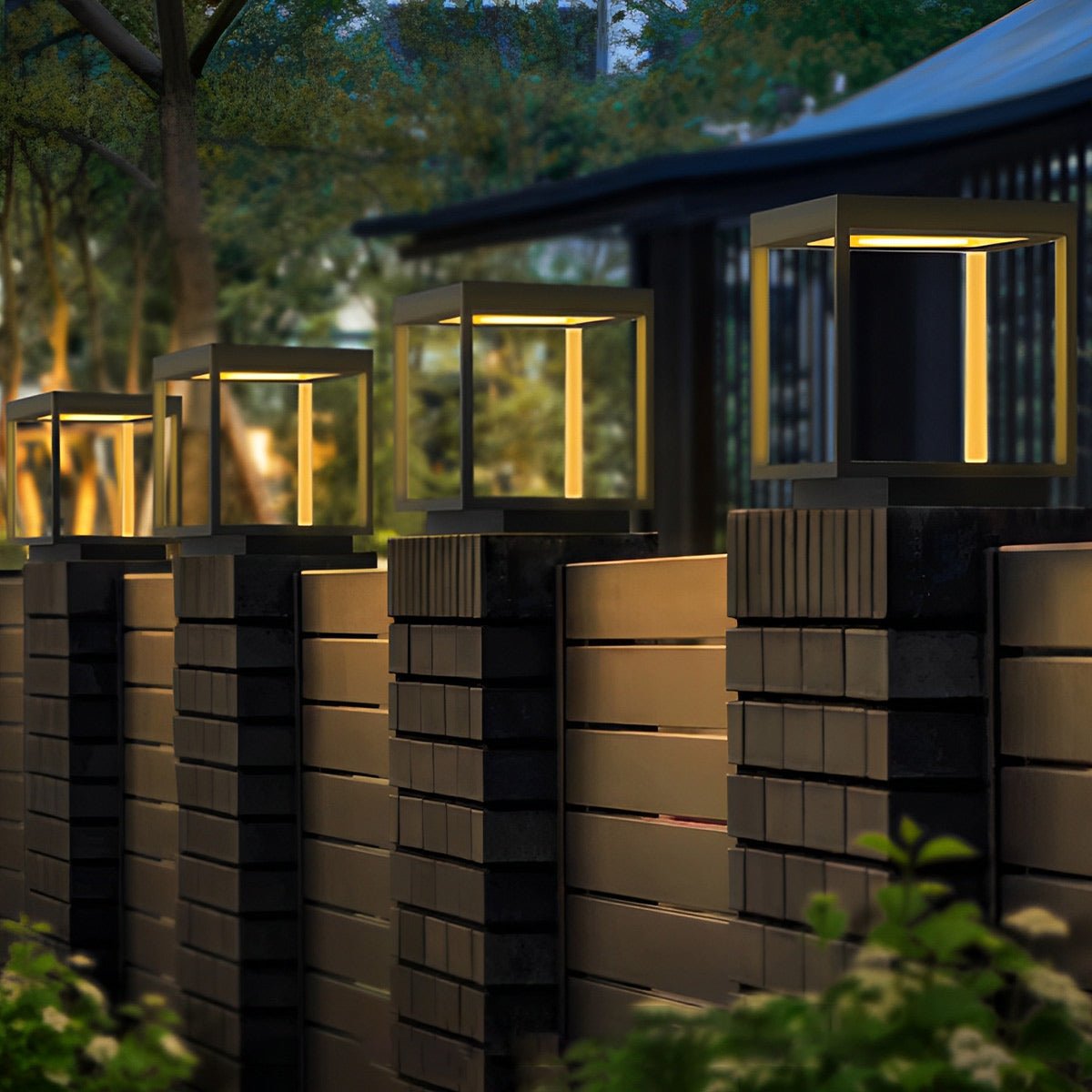 Square Hollow Frame Waterproof LED Courtyard Solar Post Cap Light - Flyachilles