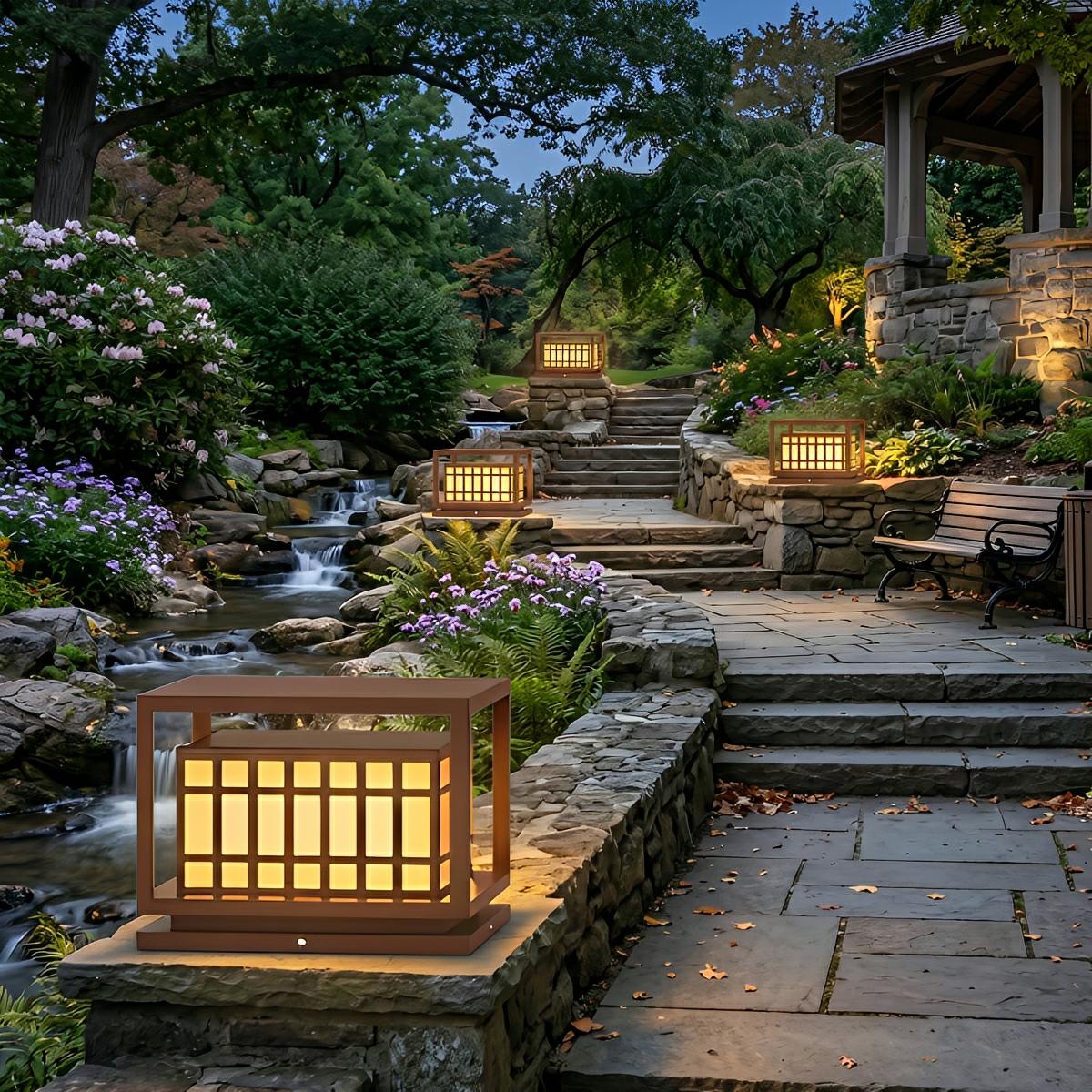 Square LED Waterproof Brown Modern Outdoor Deck Post Lights Pillar Light Column - Flyachilles