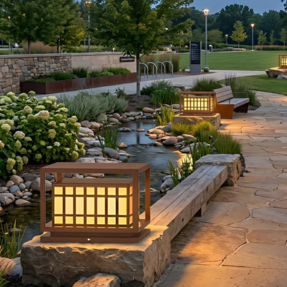Square LED Waterproof Brown Modern Outdoor Deck Post Lights Pillar Light Column - Flyachilles