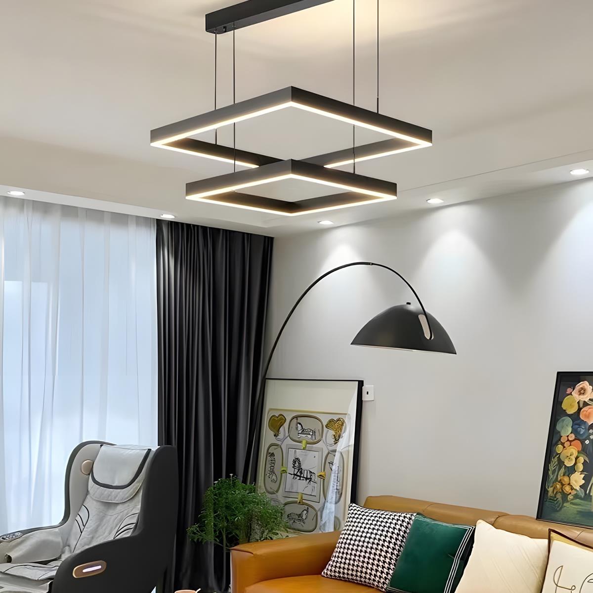 Square Minimalist Dimmable LED Black Modern Chandelier with Remote Control - Flyachilles