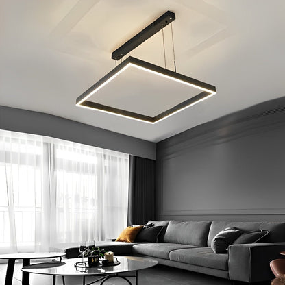 Square Minimalist Dimmable LED Black Modern Chandelier with Remote Control - Flyachilles