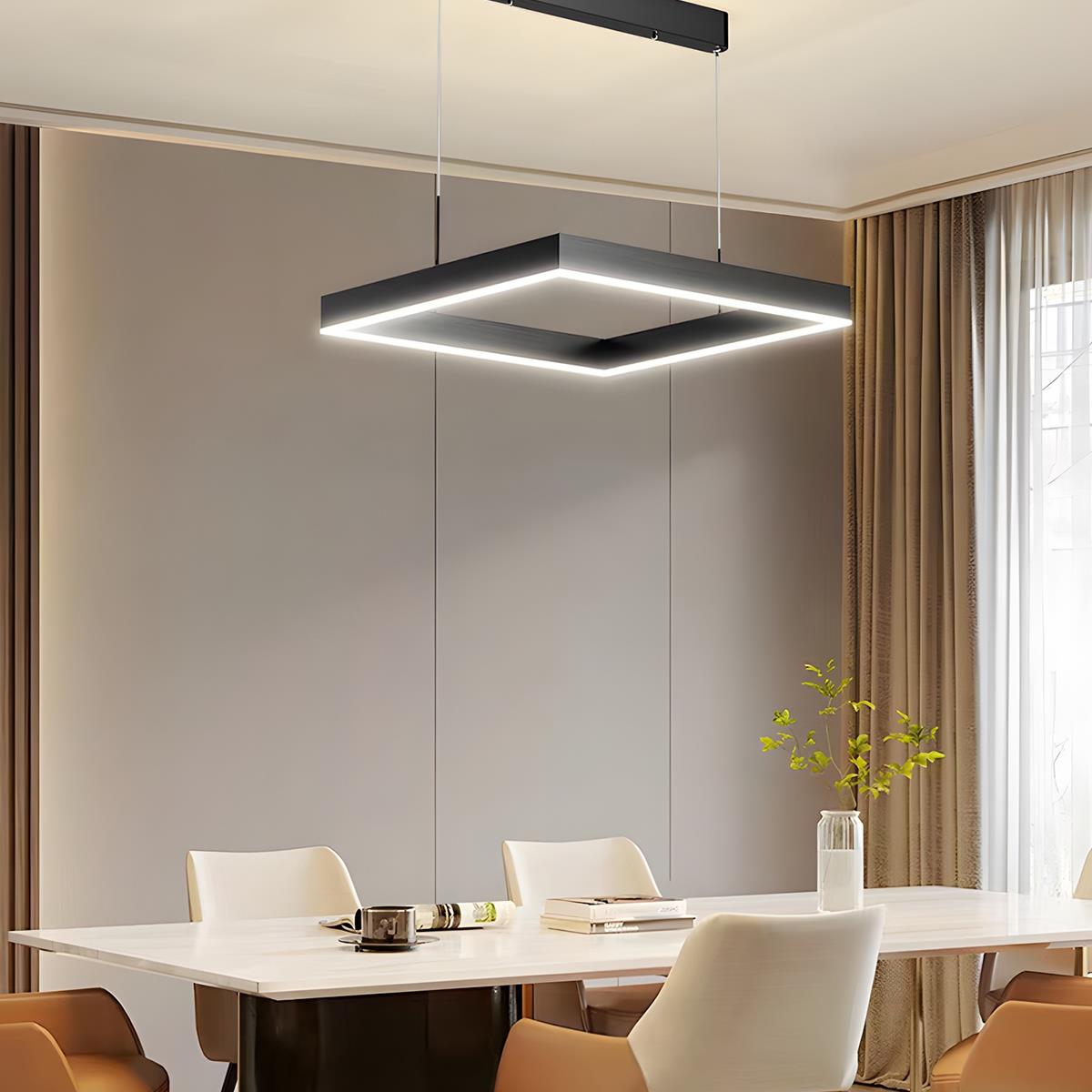 Square Minimalist Dimmable LED Black Modern Chandelier with Remote Control - Flyachilles