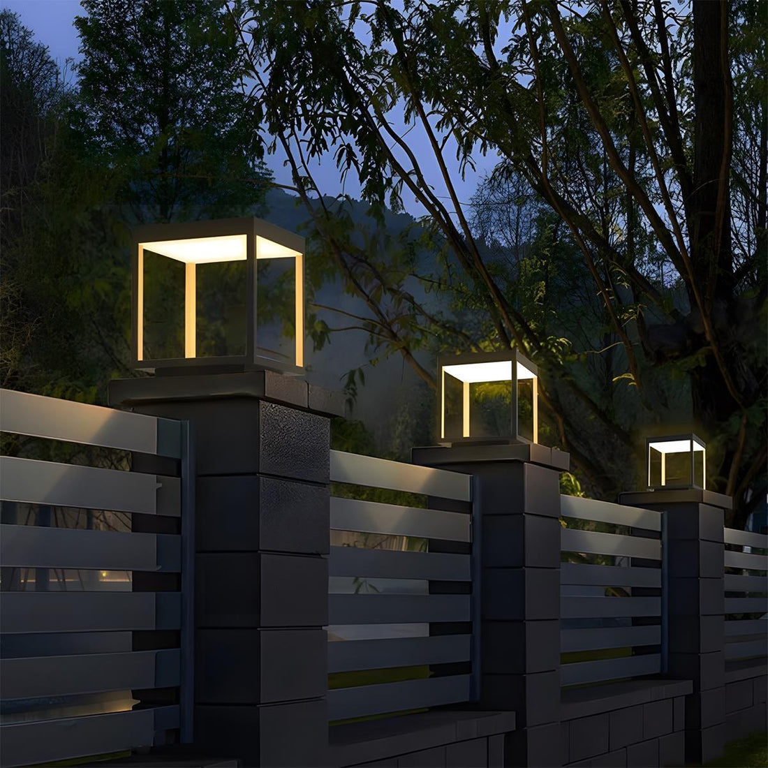 Stainless Steel Waterproof Solar Square Hollow LED Outdoor Post Lights - Flyachilles