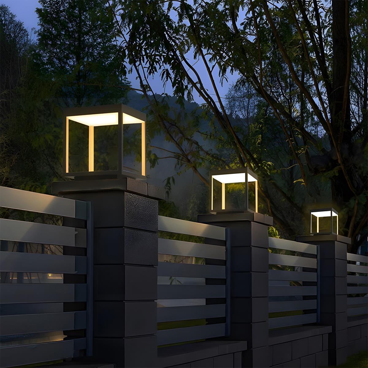 Stainless Steel Waterproof Solar Square Hollow LED Outdoor Post Lights - Flyachilles