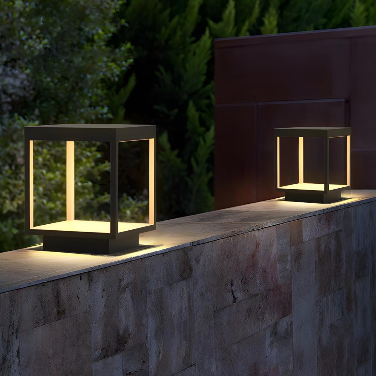 Stainless Steel Waterproof Solar Square Hollow LED Outdoor Post Lights - Flyachilles
