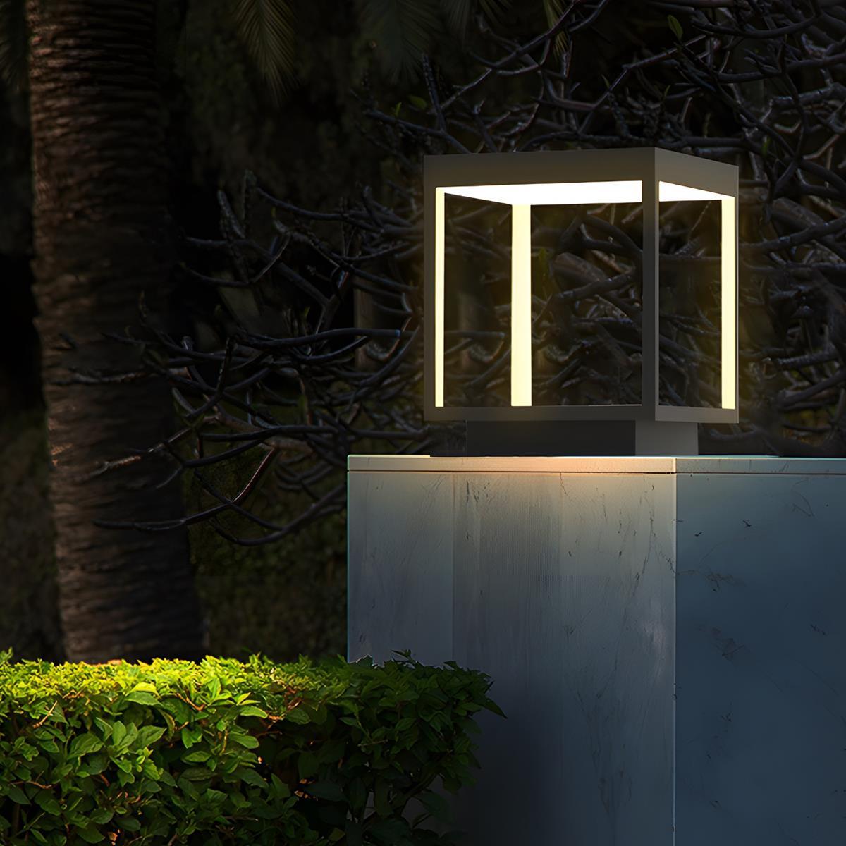 Stainless Steel Waterproof Solar Square Hollow LED Outdoor Post Lights - Flyachilles