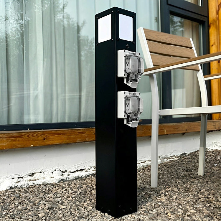 Steel Waterproof Outdoor Pathway Light with GFCI-Protected Outlet - Flyachilles