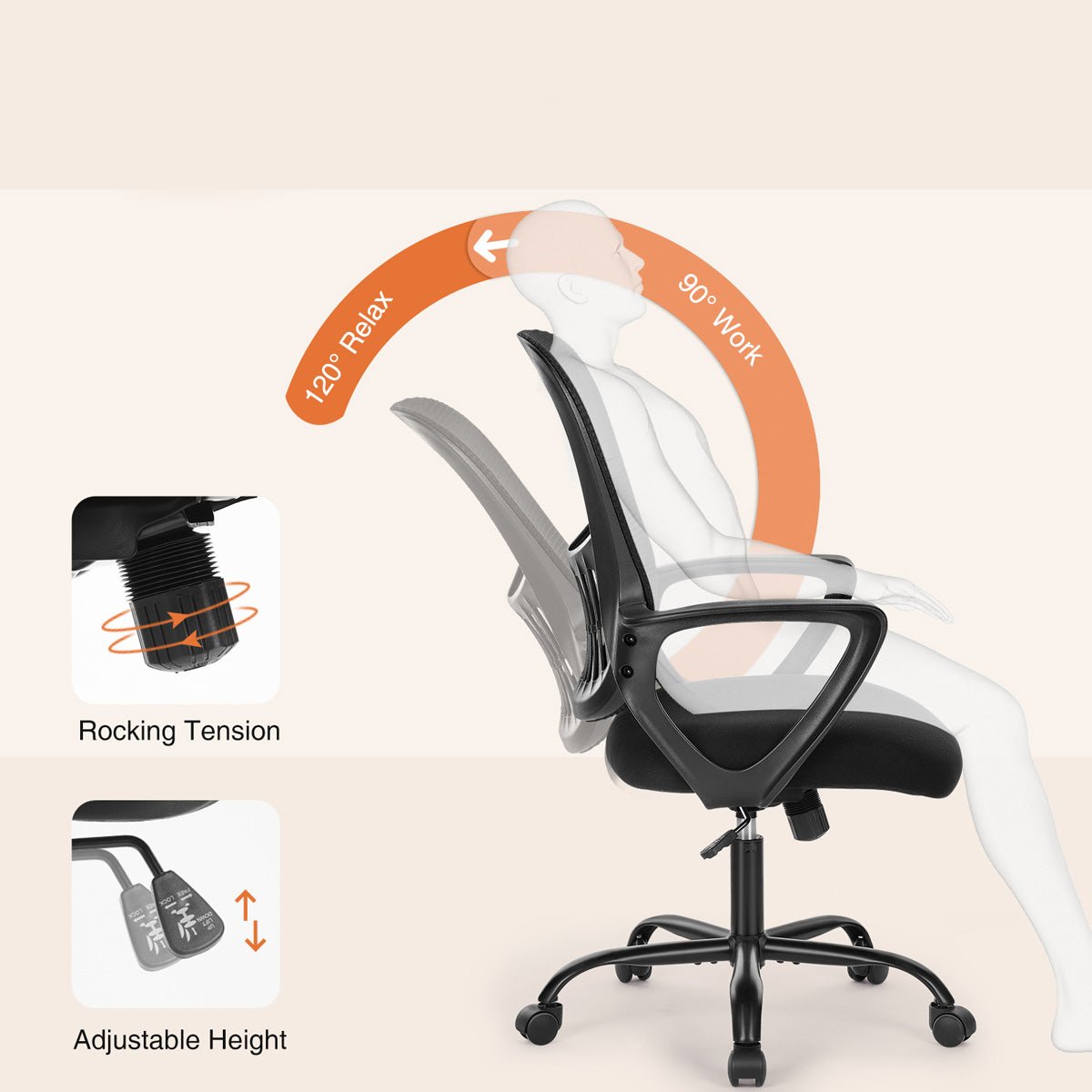 Tall 360 ° Rotatable Modern Ergonomic Office Chair with Armrest - Flyachilles