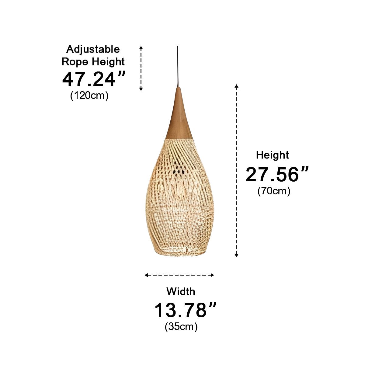 Teardrop - shaped Handmade Rattan Pendant Light – Boho Woven Hanging Lamp - Flyachilles