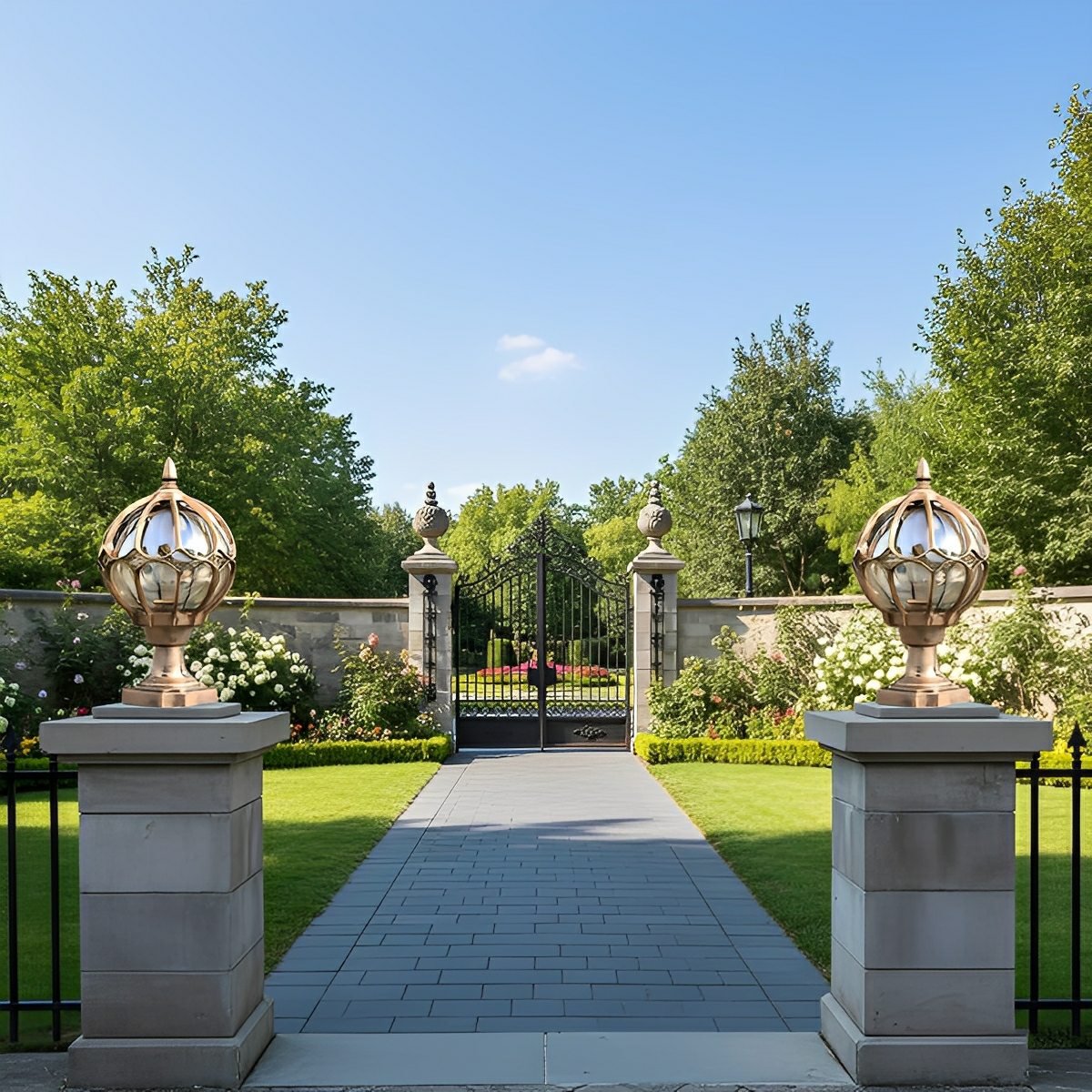 Vintage Glass Aluminum Round Ball Waterproof LED Outdoor Fence Post Light - Flyachilles