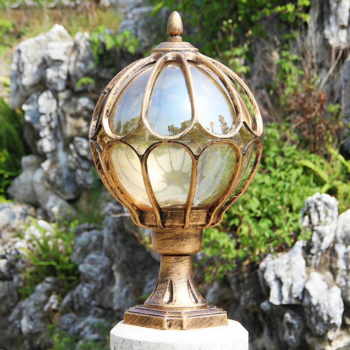 Vintage Glass Aluminum Round Ball Waterproof LED Outdoor Fence Post Light - Flyachilles