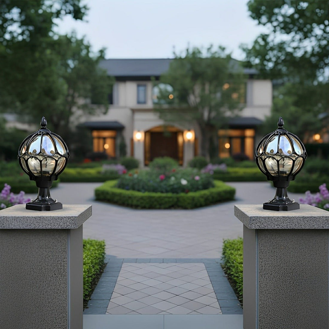 Vintage Glass Aluminum Round Ball Waterproof LED Outdoor Fence Post Light - Flyachilles