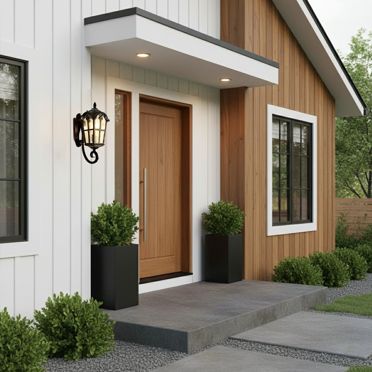 Vintage Glass Waterproof Black Outdoor Wall Sconce Lantern - Flyachilles