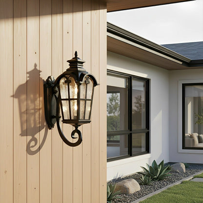 Vintage Glass Waterproof Black Outdoor Wall Sconce Lantern - Flyachilles
