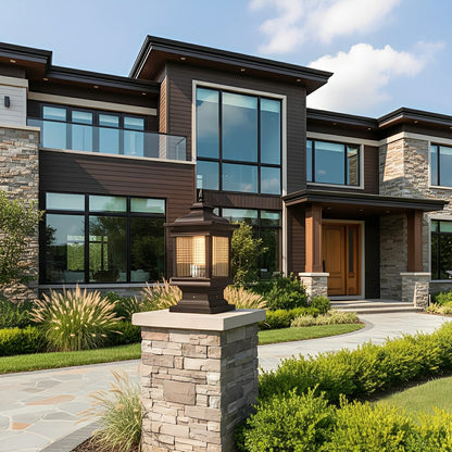 Vintage Grille Glass Shade Lampshade Waterproof Fence Post Lights - Flyachilles