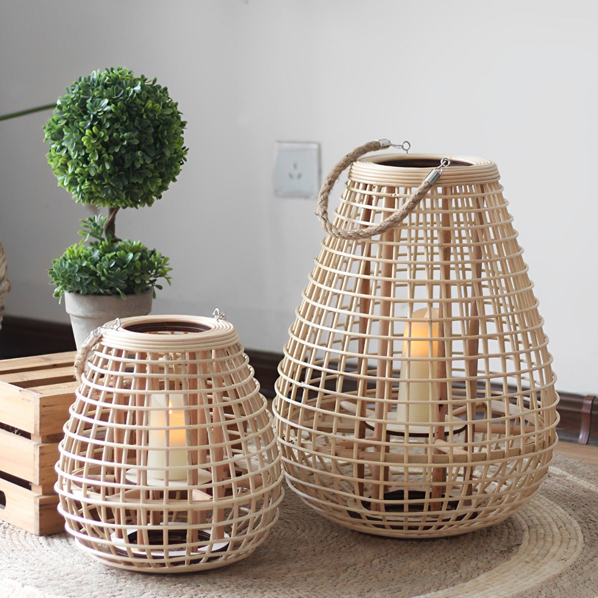 Vintage Handmade Rattan LED Candle Lantern Floor Lamp - Flyachilles