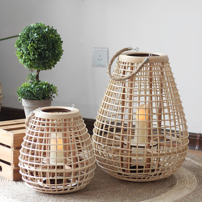 Vintage Handmade Rattan LED Candle Lantern Floor Lamp - Flyachilles