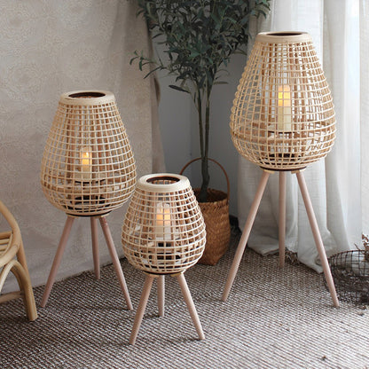 Vintage Handmade Rattan LED Candle Lantern Floor Lamp - Flyachilles