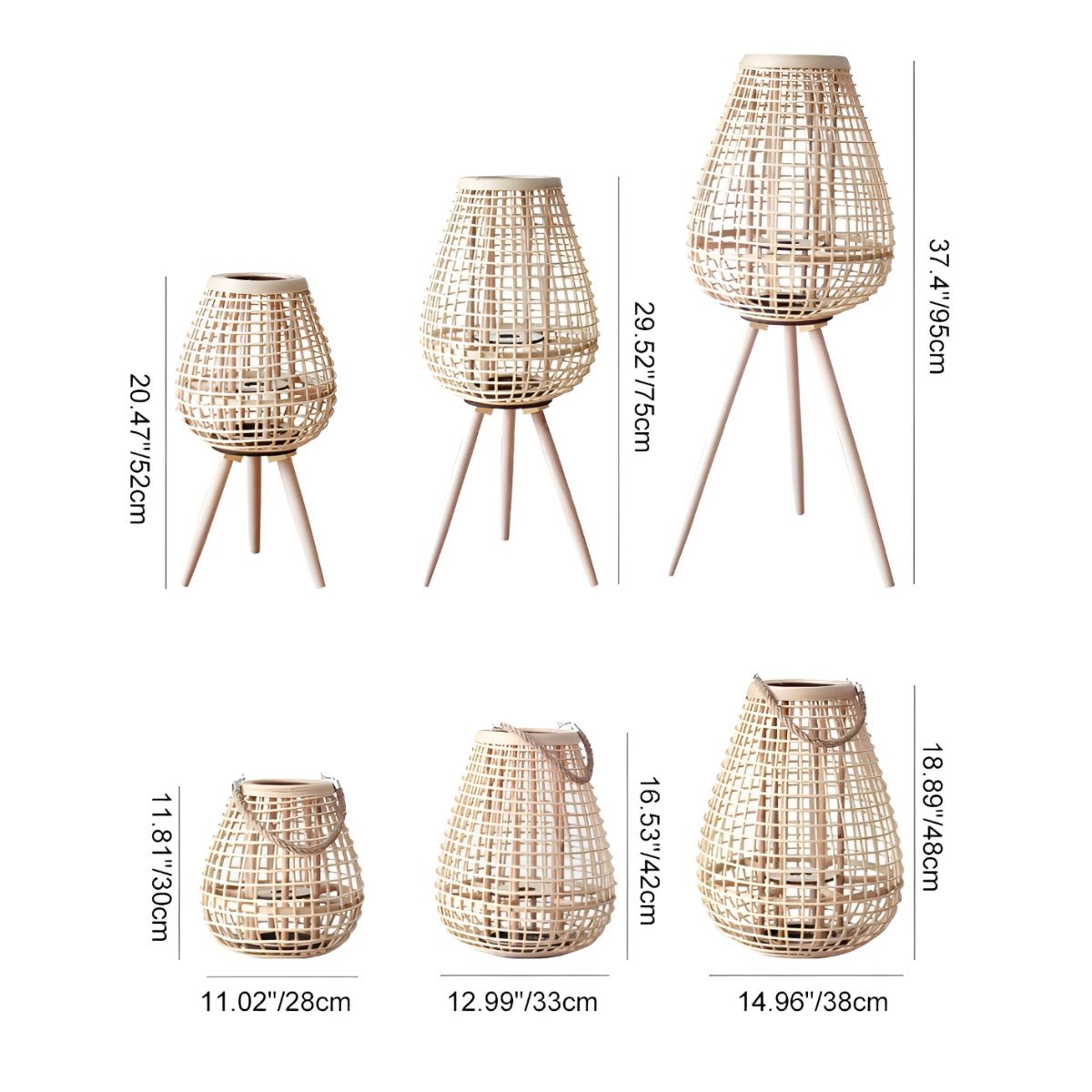 Vintage Handmade Rattan LED Candle Lantern Floor Lamp - Flyachilles