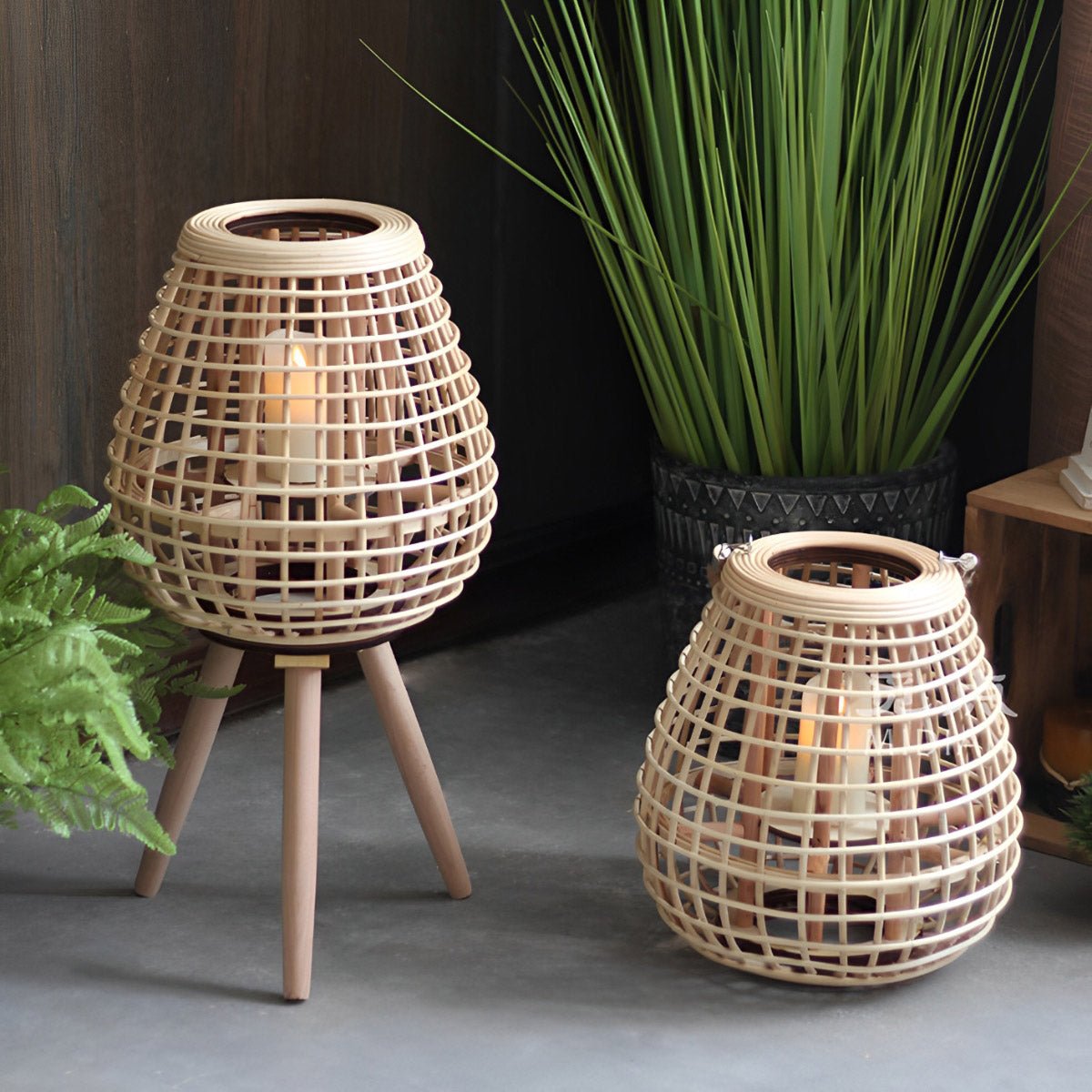Vintage Handmade Rattan LED Candle Lantern Floor Lamp - Flyachilles