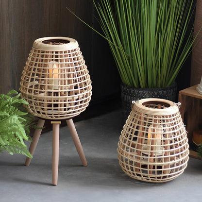 Vintage Handmade Rattan LED Candle Lantern Floor Lamp - Flyachilles