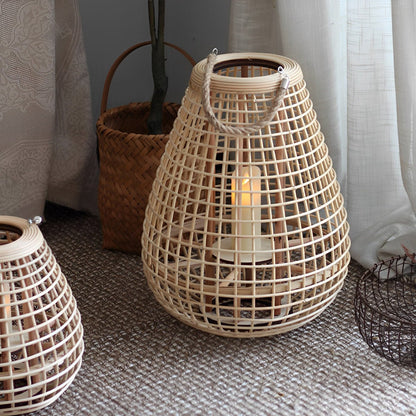Vintage Handmade Rattan LED Candle Lantern Floor Lamp - Flyachilles