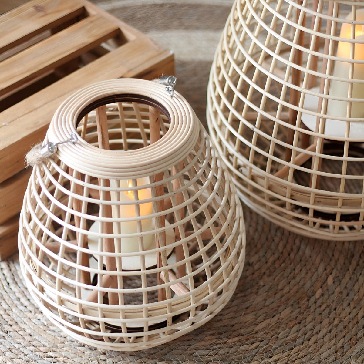 Vintage Handmade Rattan LED Candle Lantern Floor Lamp - Flyachilles