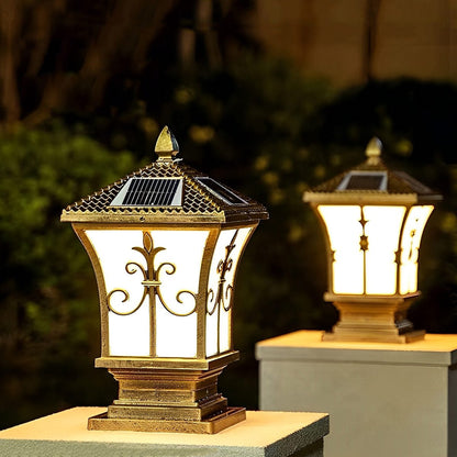 Vintage Pattern Waterproof Automatic Solar Powered Fence Post Lights - Flyachilles