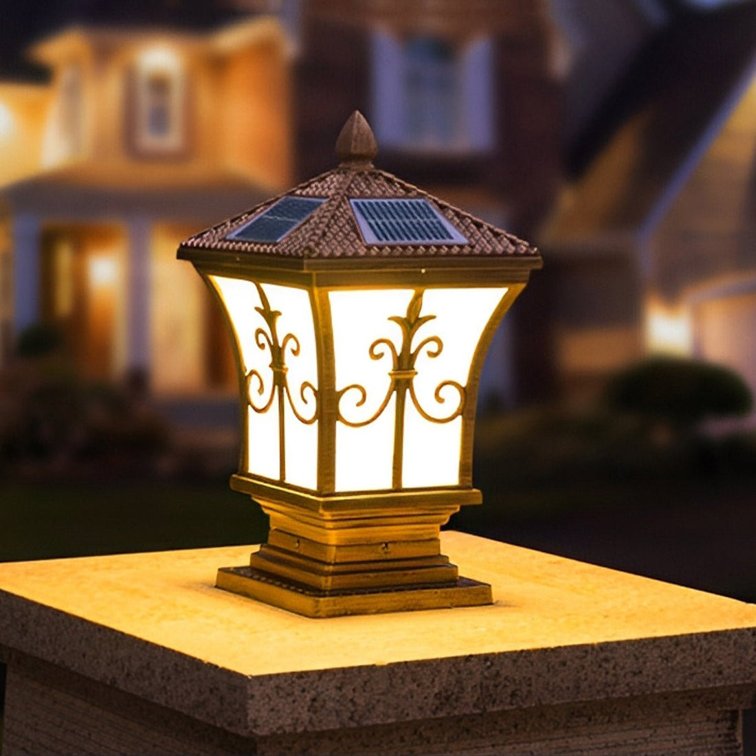 Vintage Pattern Waterproof Automatic Solar Powered Fence Post Lights - Flyachilles