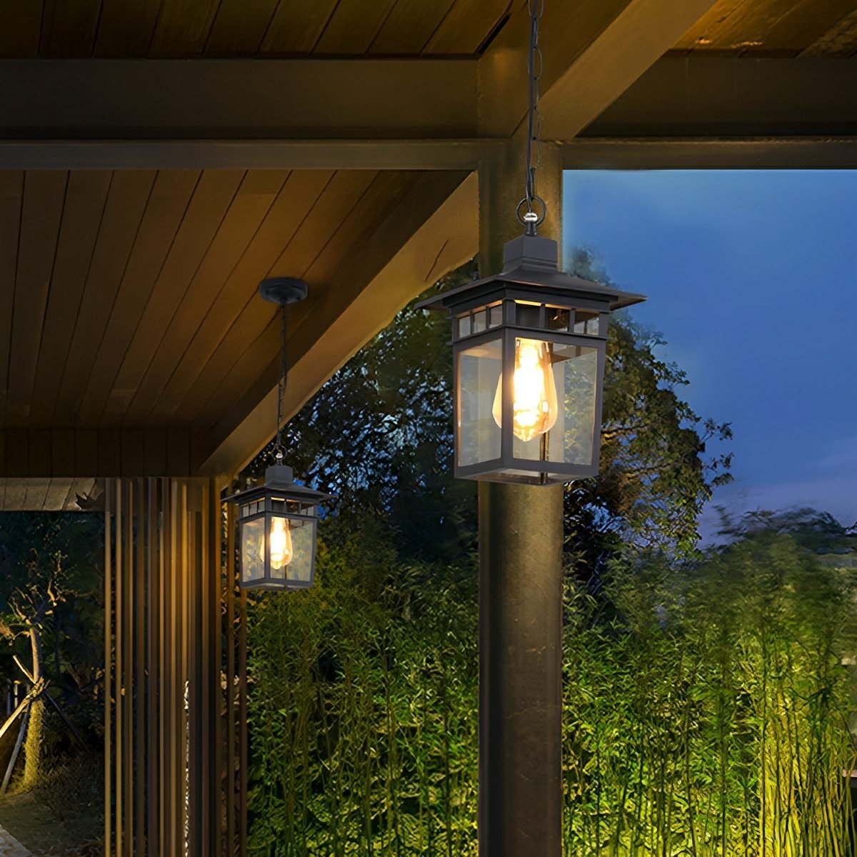 Vintage Rustic Square Waterproof Outdoor LED Lantern Pendant Lights - Flyachilles