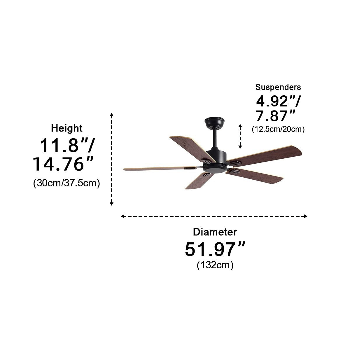 Vintage Wood Grain DC Motor 6 - speed Reverse Frequency Ceiling Fan 5 Blades - Flyachilles