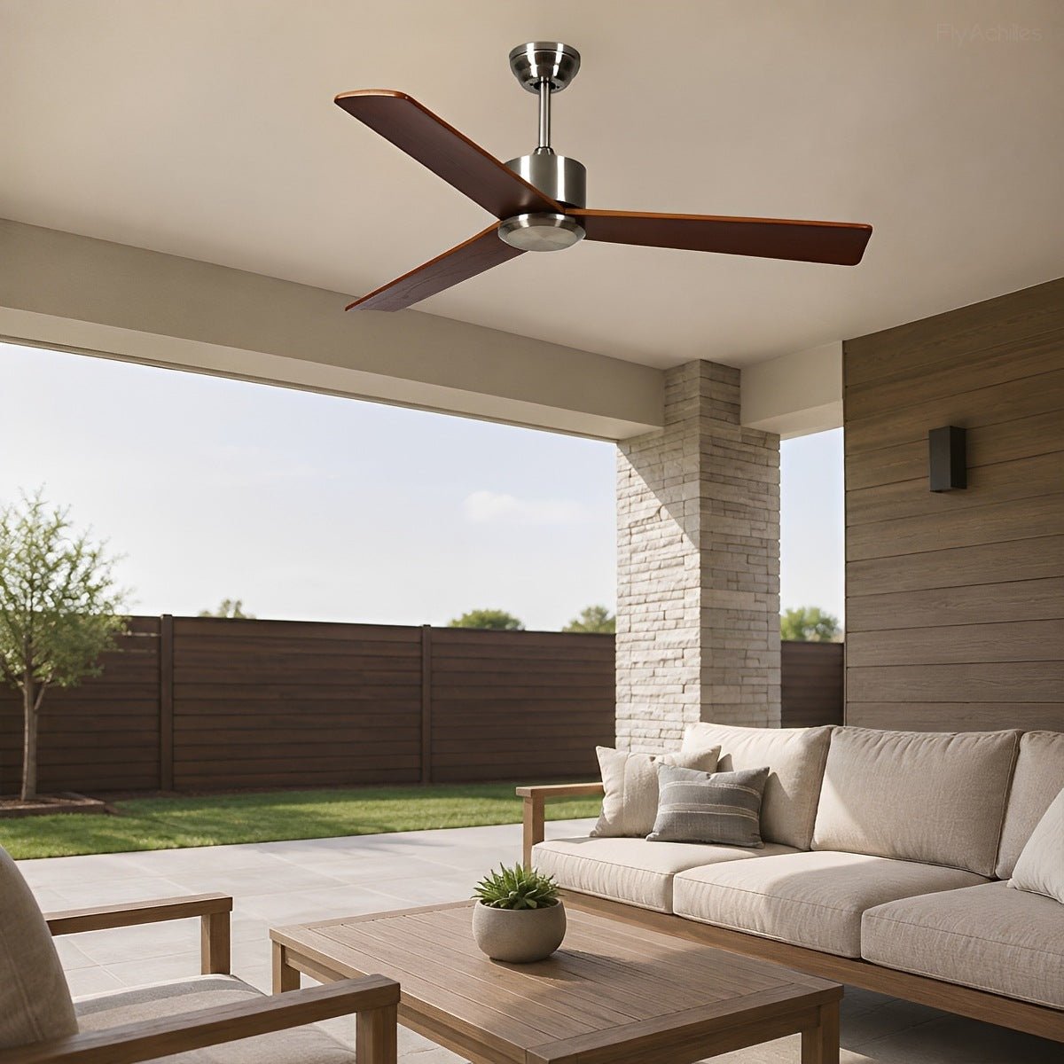 Waterproof 3-Blade Streamlined Wood Outdoor Ceiling Fan - Flyachilles