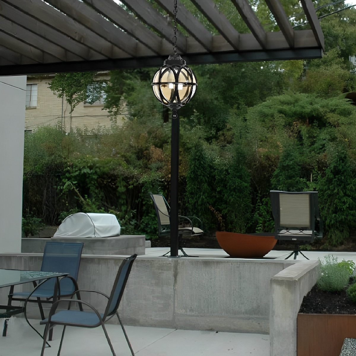 Waterproof Aluminum Glass Ball Outdoor Chandelier Light Hanging Chain Adjustable - Flyachilles