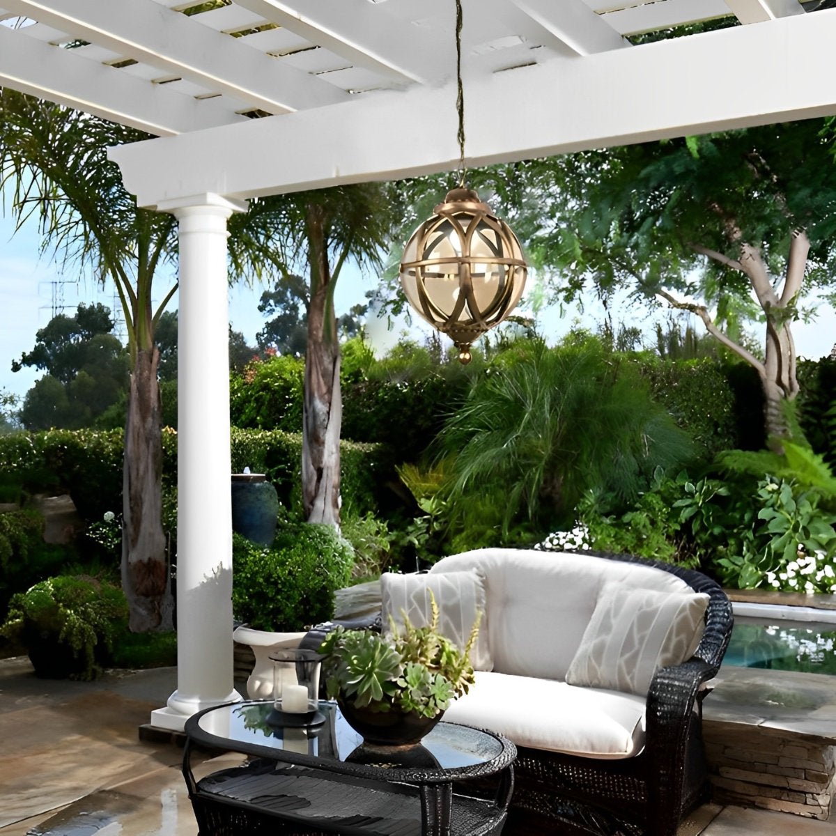 Waterproof Aluminum Glass Ball Outdoor Chandelier Light Hanging Chain Adjustable - Flyachilles