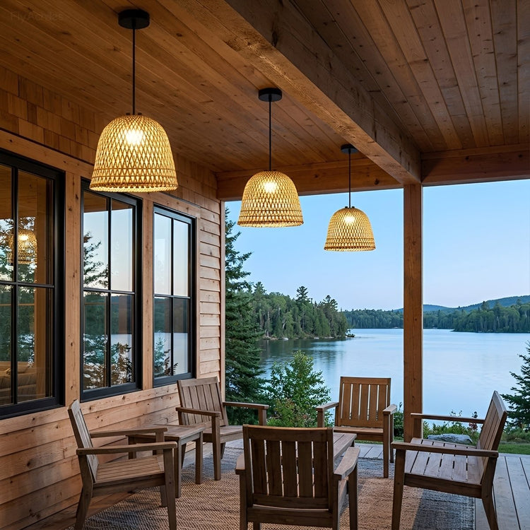 Waterproof Coastal Dome Rattan LED Outdoor Pendant Light - Flyachilles