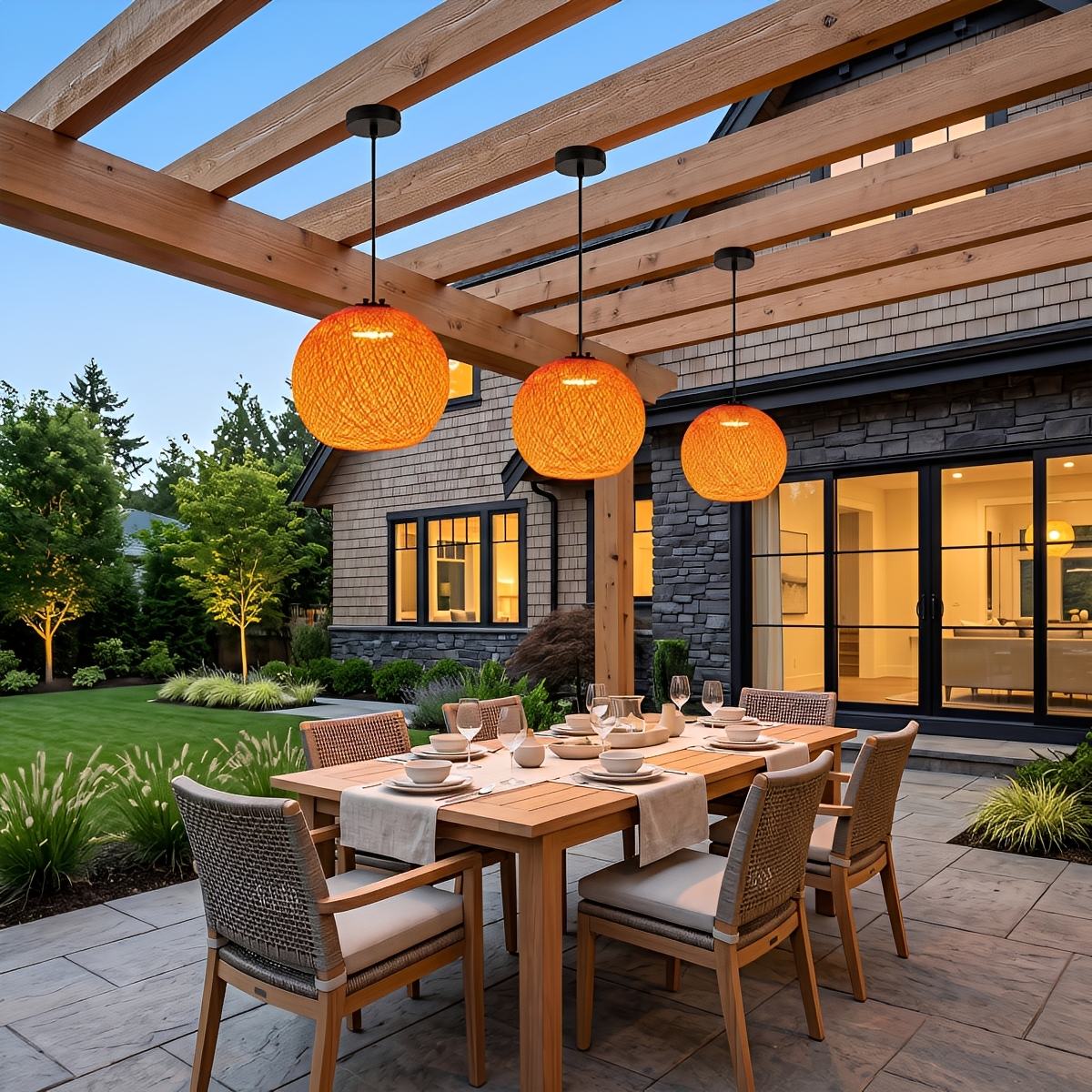 Waterproof Coastal Globe Woven Rope LED Outdoor Pendant Light - Flyachilles