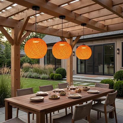 Waterproof Coastal Globe Woven Rope LED Outdoor Pendant Light - Flyachilles