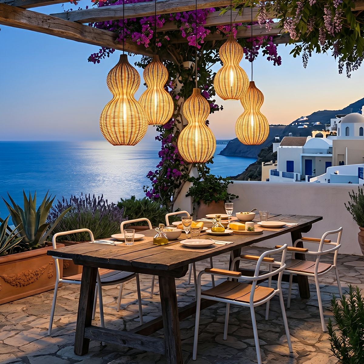Waterproof Coastal Gourd Handwoven Rattan Outdoor Pendant Lights - Flyachilles