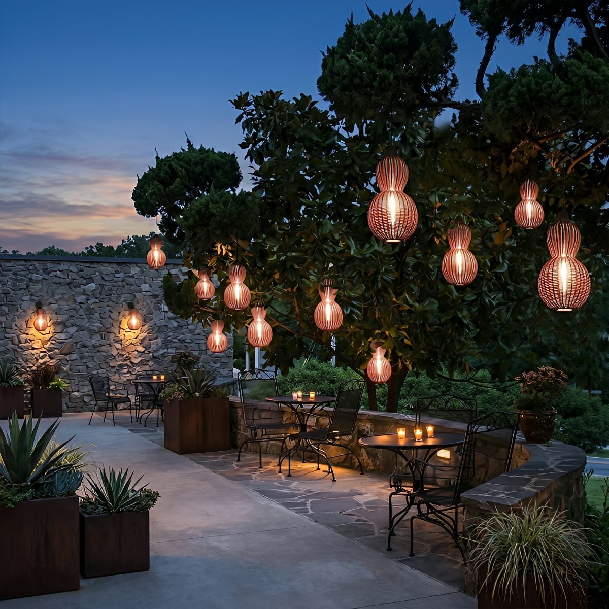 Waterproof Coastal Gourd Handwoven Rattan Outdoor Pendant Lights - Flyachilles