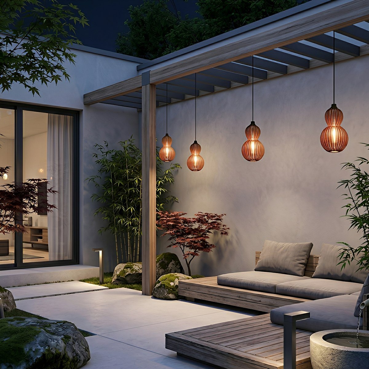 Waterproof Coastal Gourd Handwoven Rattan Outdoor Pendant Lights - Flyachilles
