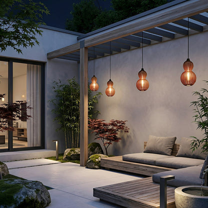 Waterproof Coastal Gourd Handwoven Rattan Outdoor Pendant Lights - Flyachilles