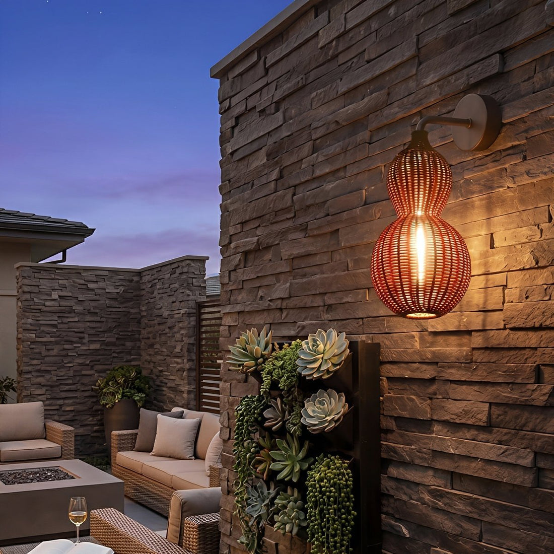 Waterproof Coastal Gourd Handwoven Rattan Outdoor Wall Lights - Flyachilles