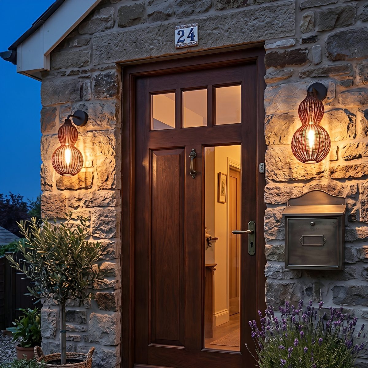 Waterproof Coastal Gourd Handwoven Rattan Outdoor Wall Lights - Flyachilles