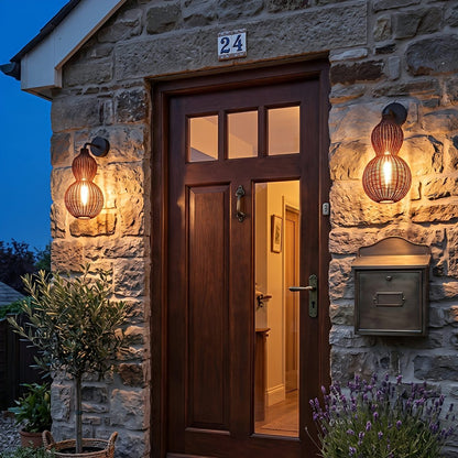 Waterproof Coastal Gourd Handwoven Rattan Outdoor Wall Lights - Flyachilles