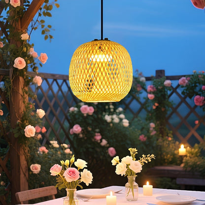 Waterproof Coastal Oval Wood Rattan LED Outdoor Pendant Light - Flyachilles