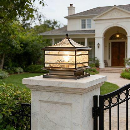 Waterproof Glass Copper Vintage Outdoor Fence Post Lights Pillar Light Column Lamp - Flyachilles