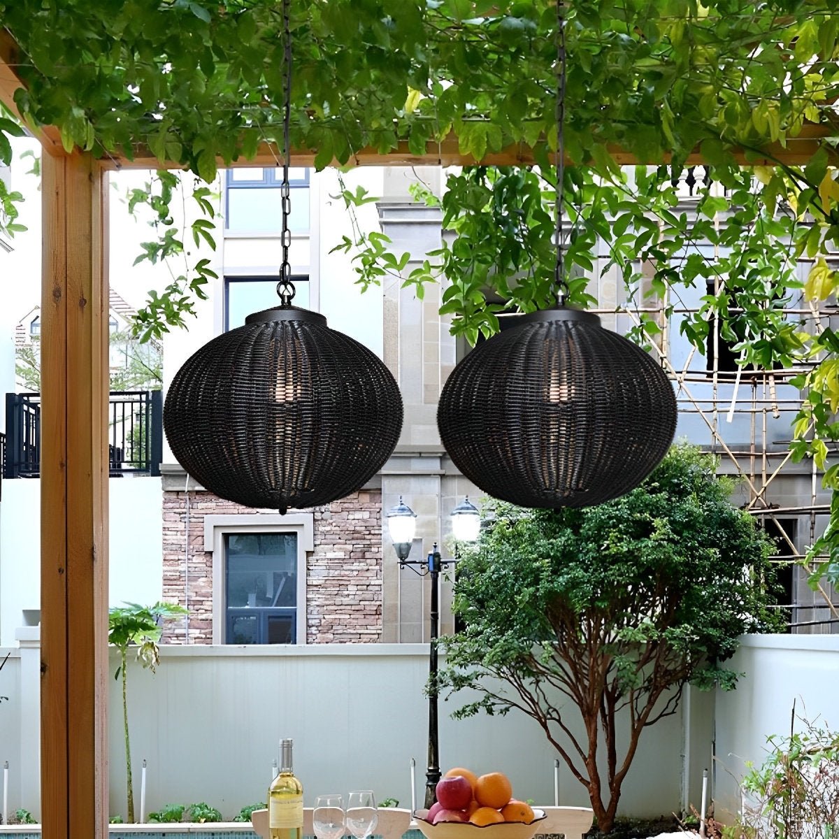 Waterproof Round Rattan Outdoor Lanterns Pendant Lights - Flyachilles
