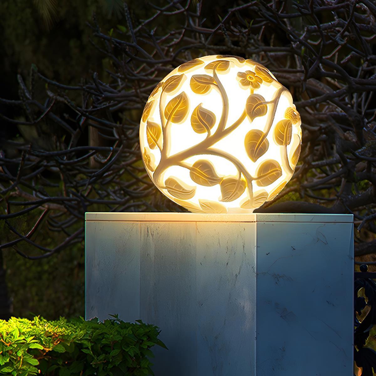 Waterproof Solar Globe Hollow Leaves LED Outdoor Post Lights - Flyachilles